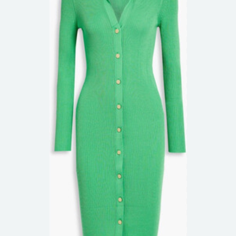 Alice + Olivia Green Sheath Dress with Notched Collar